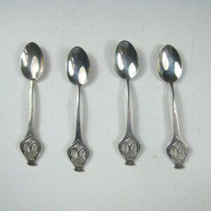 Set Of 4 Vintage Silver Teaspoons Thistle Design Signed